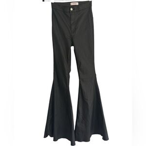 Black leather look Flared large bell bottom high waisted Pants 25